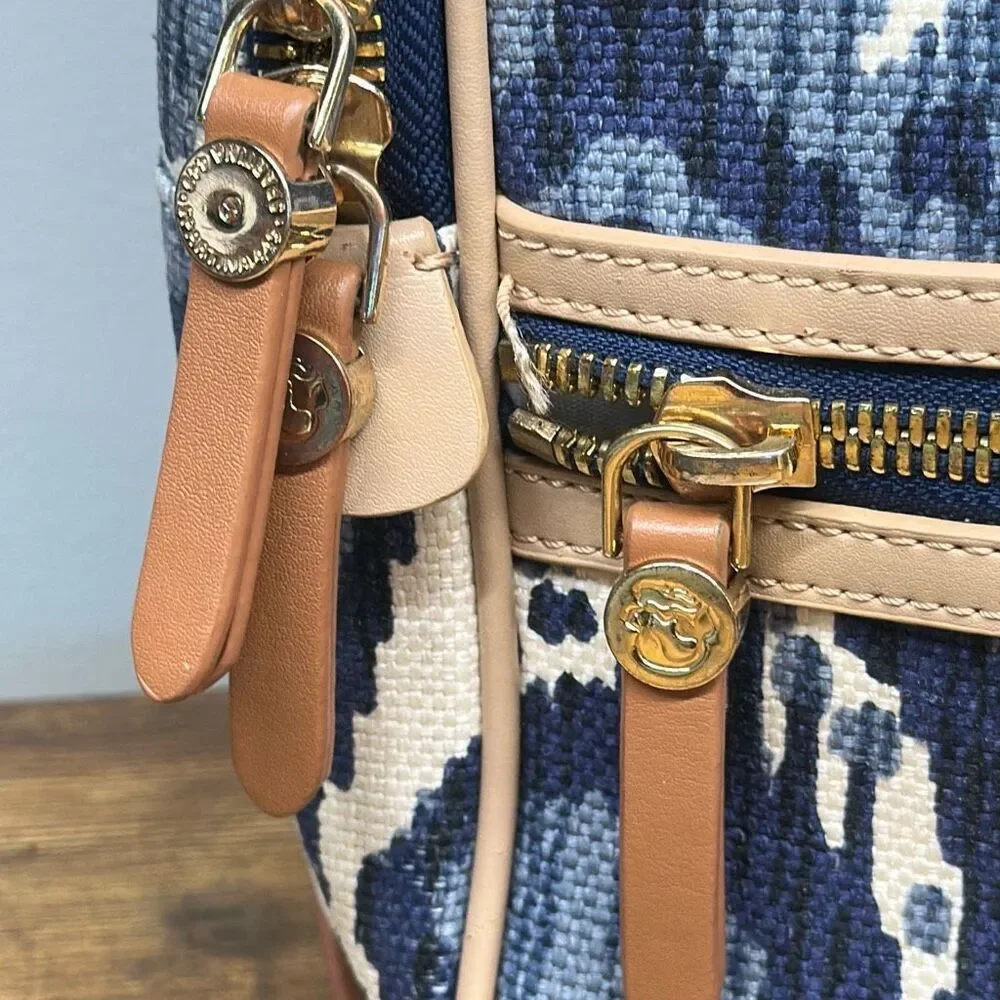 Spartina 449 Chloe Backpack Blue Daufuskie‎ Island Natural Linen Leather Bag